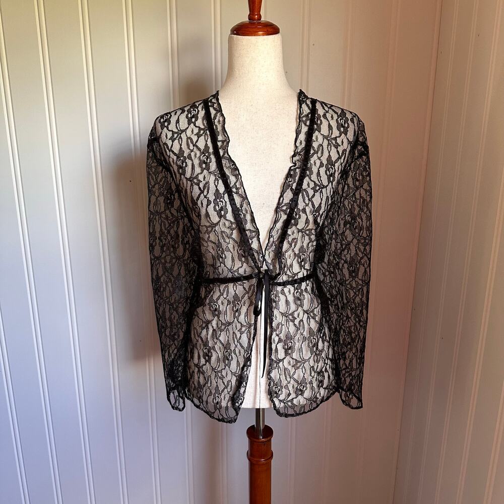 Vintage 90s/Y2K Volup Goth Black Lace Cardigan 26/28W